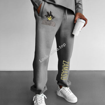 Unisex Anime Print Embroidered Sweatpants Casual Pants