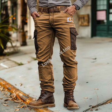 Men's Vintage Outdoor Multi-pocket Contrast Color Cargo Pants Trousers