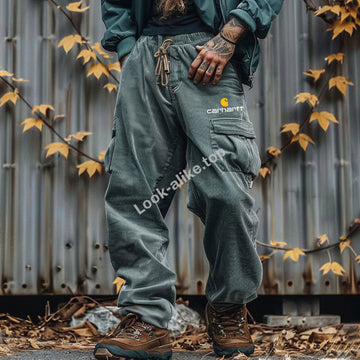 Men's Lace-up Monogram Print Large Pocket Trousers