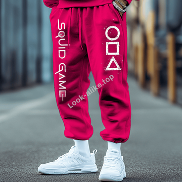 Unisex Squid Game 2 Print Casual Oversize Loose Pink Red Sweatpants