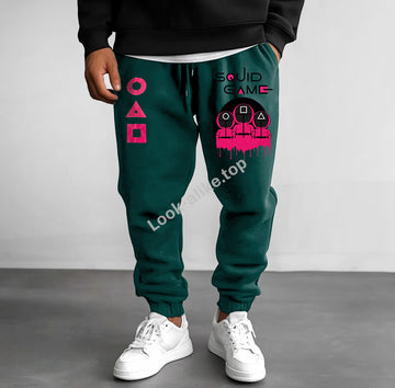 Unisex Vintage Squid Game Print Casual Outdoor Sweatpants