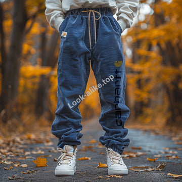 Men's Branded Pocket Lace-up Loose Trousers
