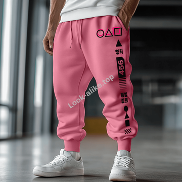 Unisex Squid Game 2 Print Casual Oversized Loose Pink Sweatpants