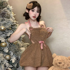 SC571 Bear-Themed Lace-Up Dress