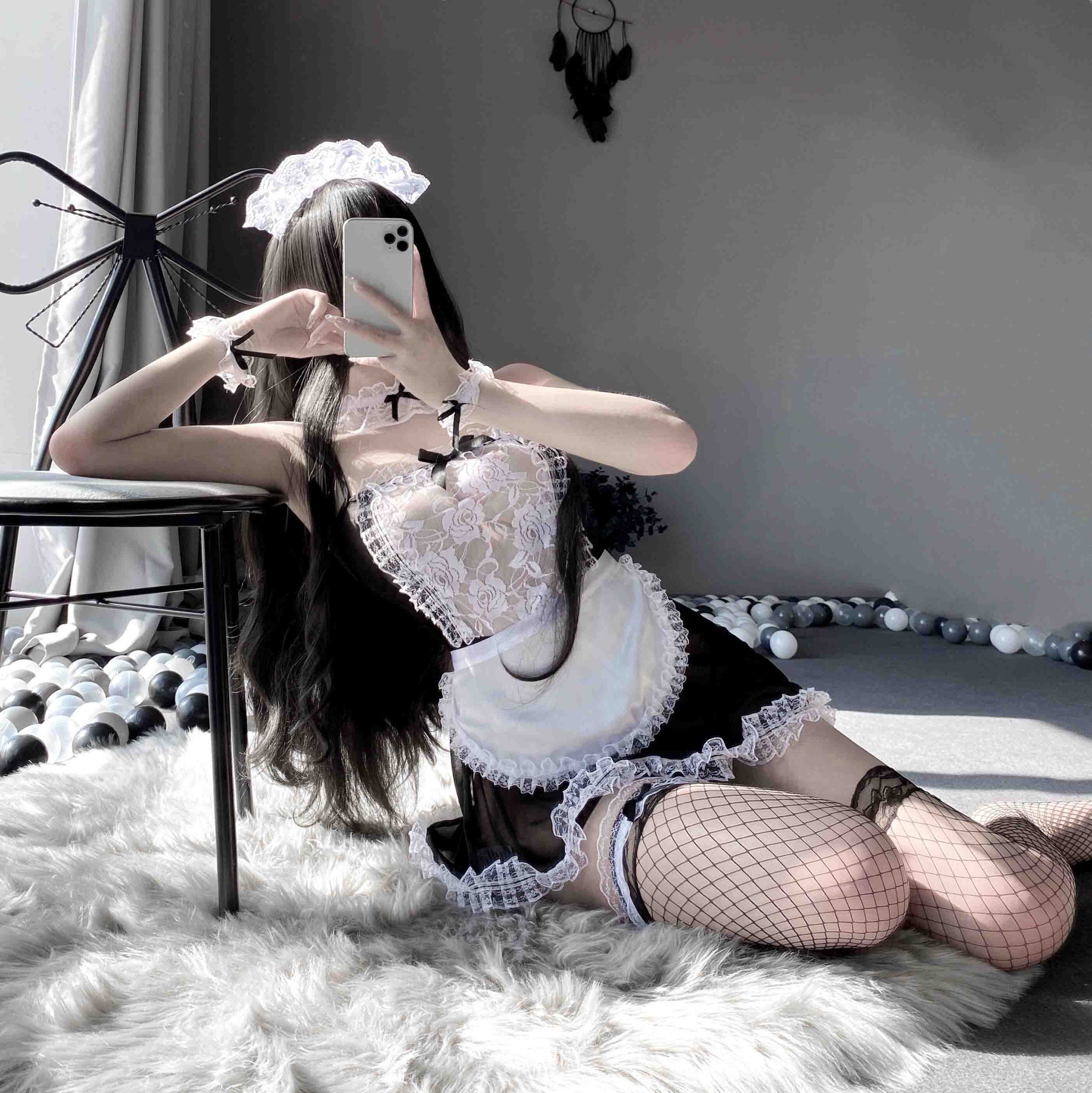 SC1298 Rose Lace Sheer Maid Costume