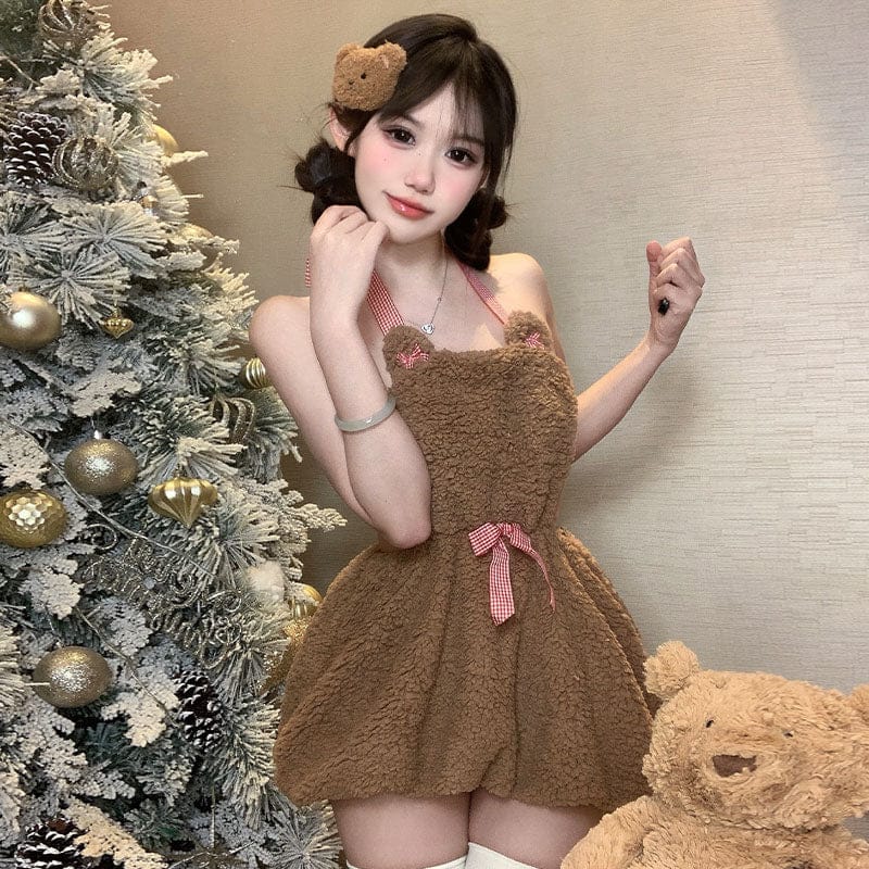 SC571 Bear-Themed Lace-Up Dress
