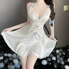 N6209 Lace Halter Silk Nightdress Lingerie