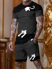 Casual Black and Gold Lion Print Collar Suit