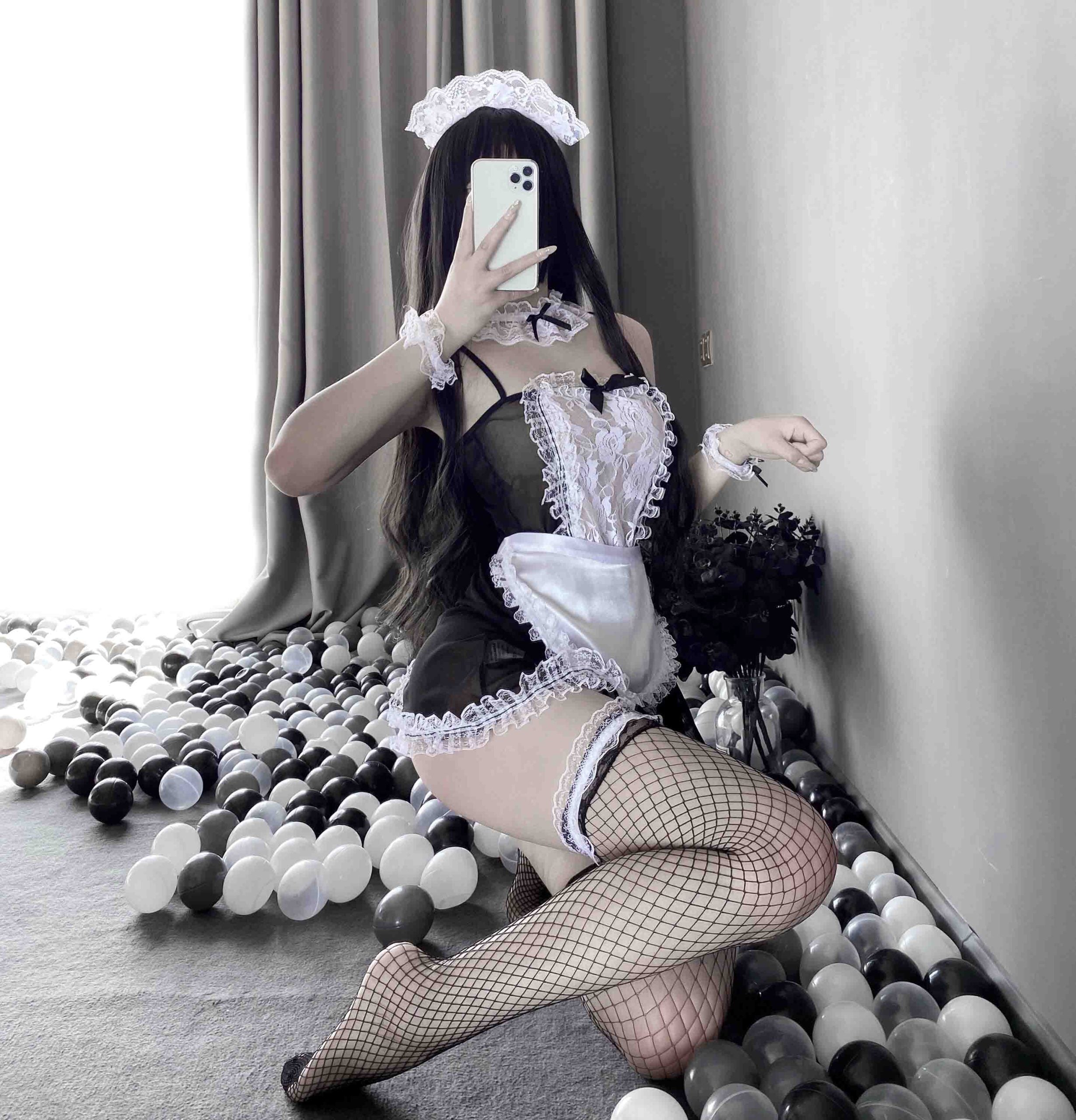 SC1298 Rose Lace Sheer Maid Costume