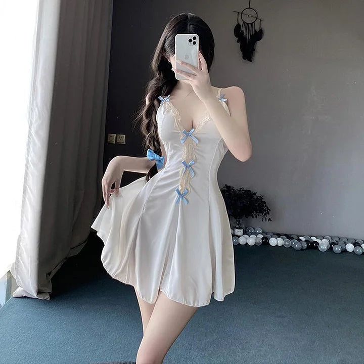 N6209 Lace Halter Silk Nightdress Lingerie