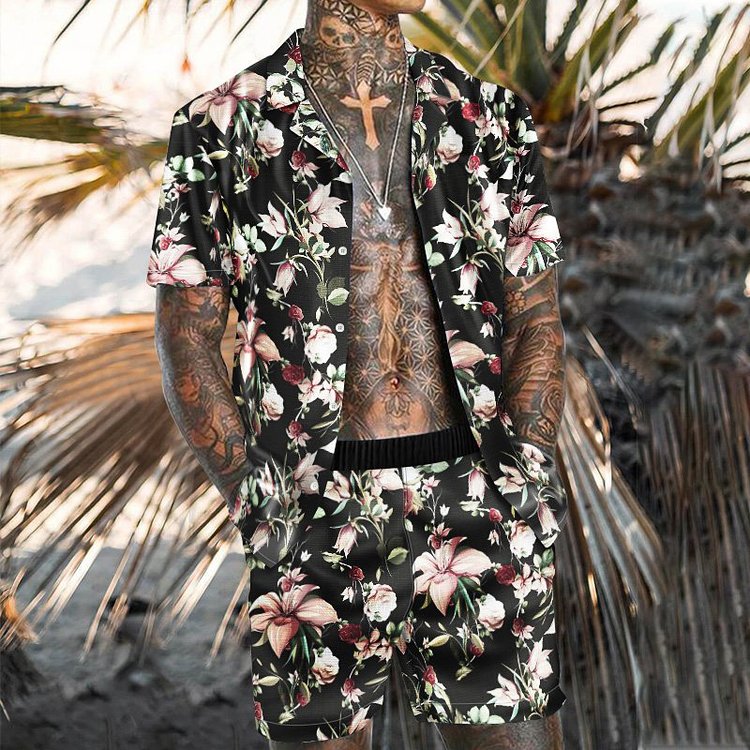 Fashion Leisure Flower Holiday Style Polo Suit