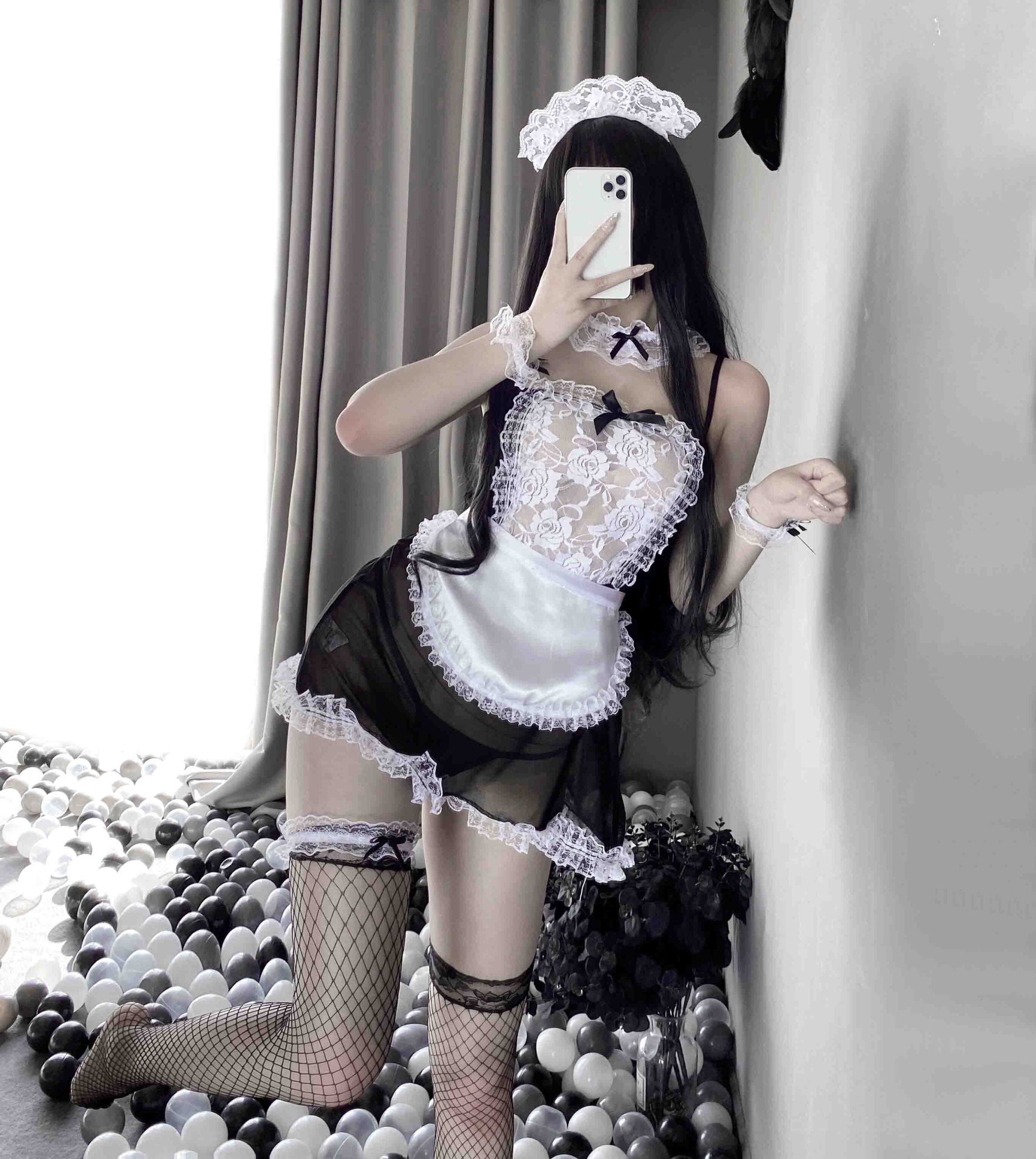 SC1298 Rose Lace Sheer Maid Costume