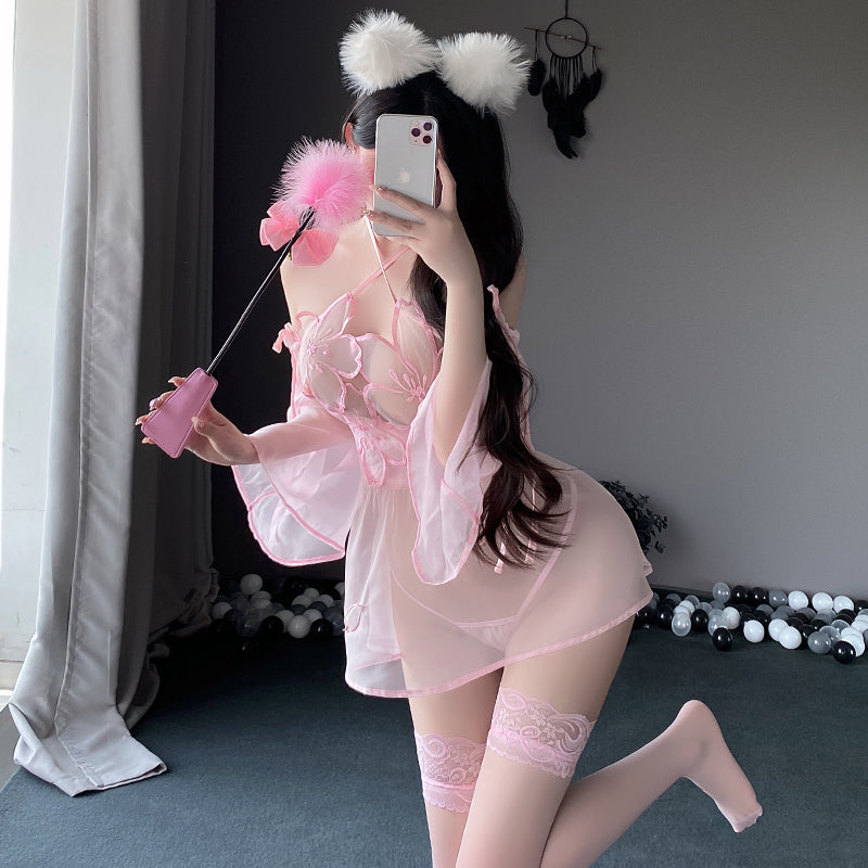 SC8980 Sheer Peach Blossom Kimono Nightdress