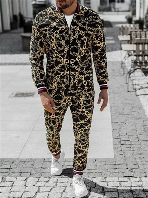 Casual Black Print Sports Two-Piece Suit