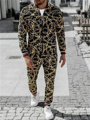 Casual Black Print Sports Two-Piece Suit