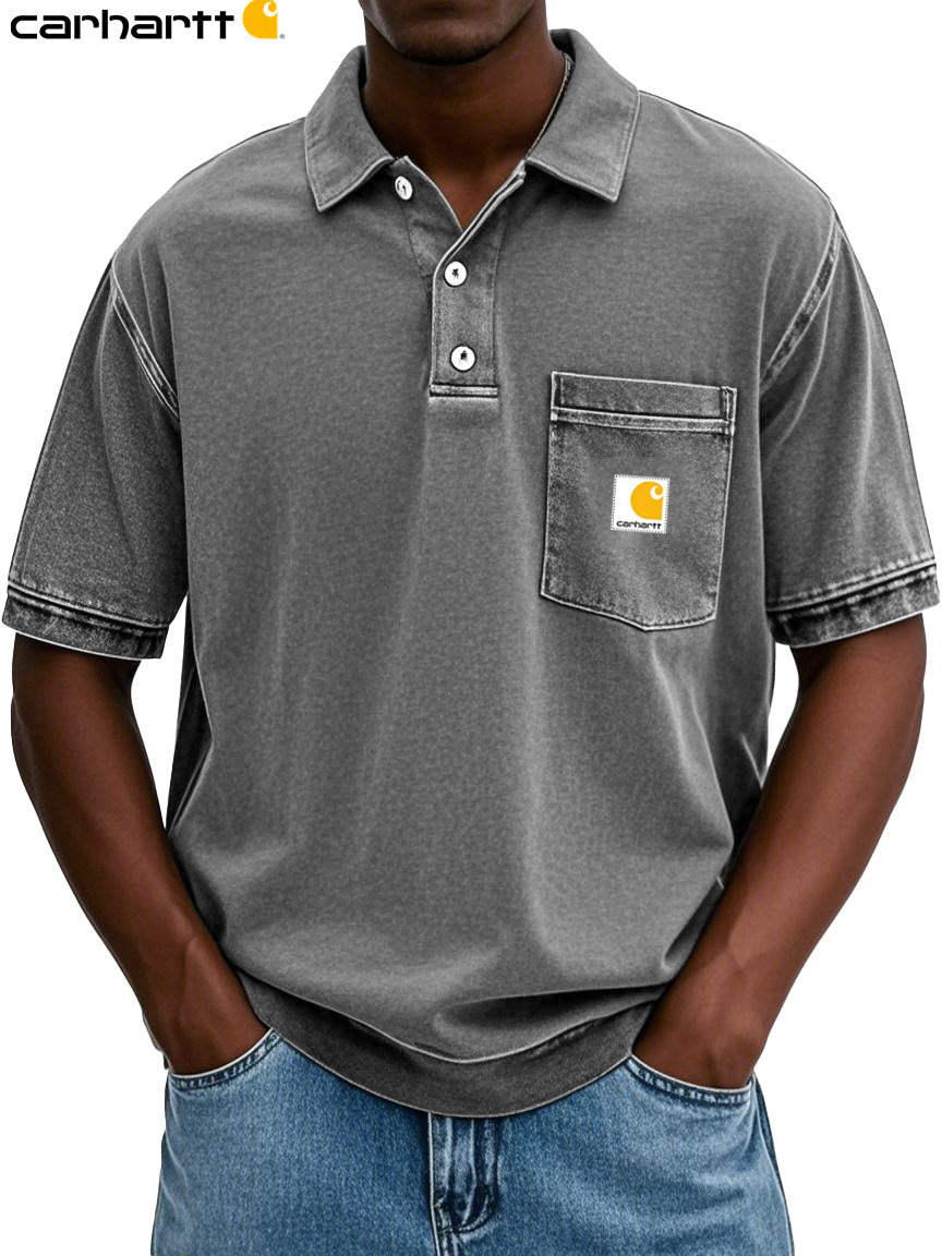 Men's Fashion Retro Distressed Lapel Pocket Short-sleeved Polo Shirt