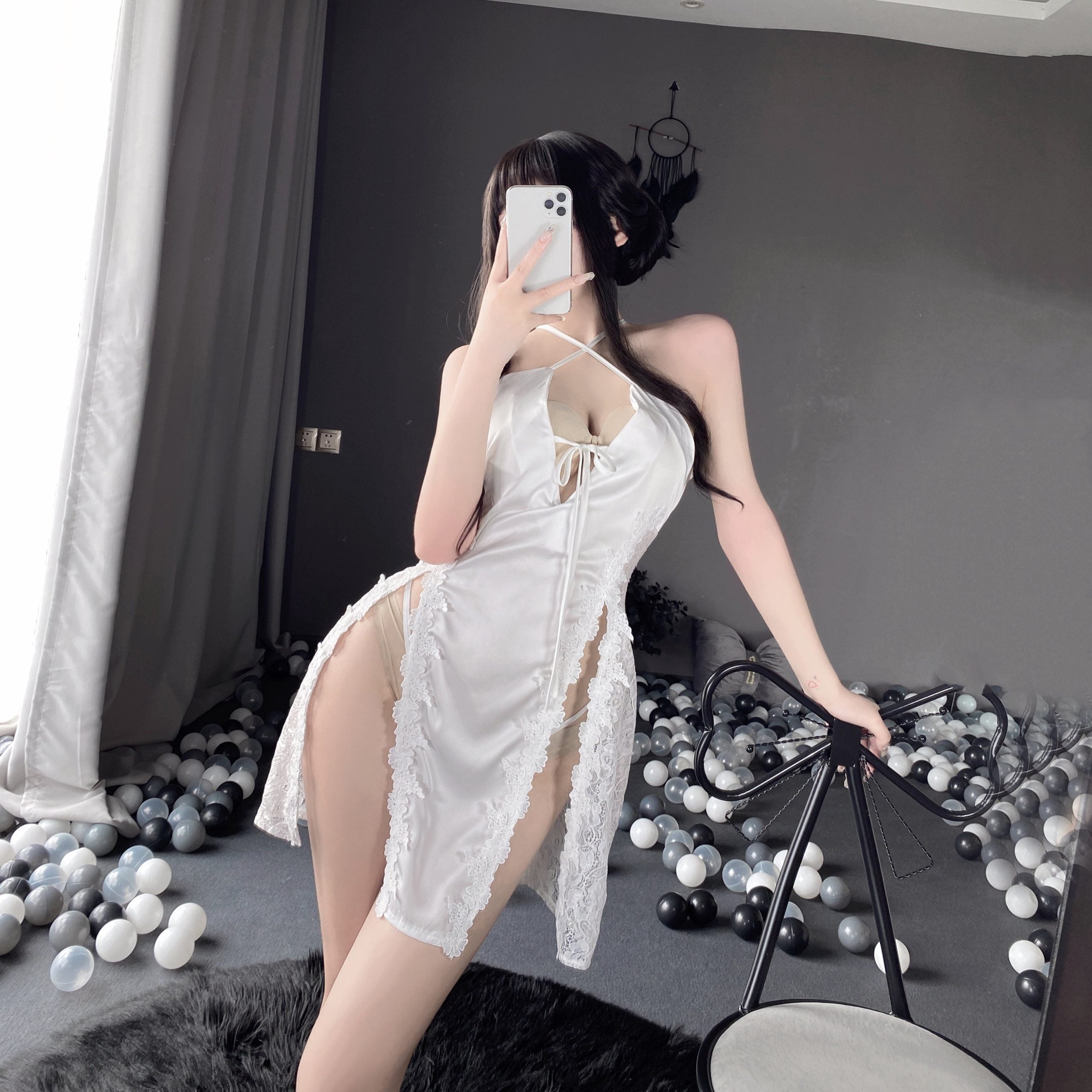 N2509 Deep V Embroidered Slip Nightdress