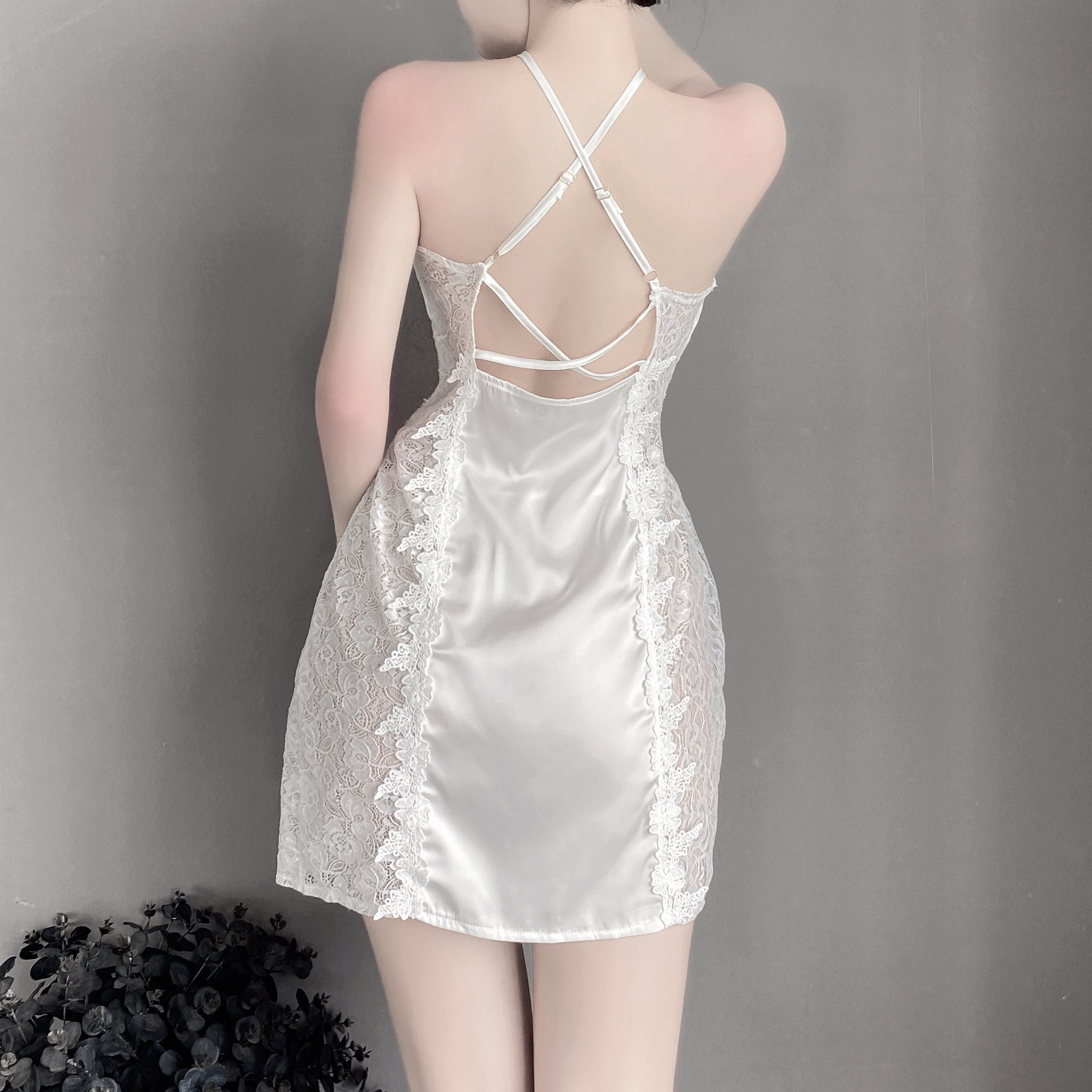 N2509 Deep V Embroidered Slip Nightdress