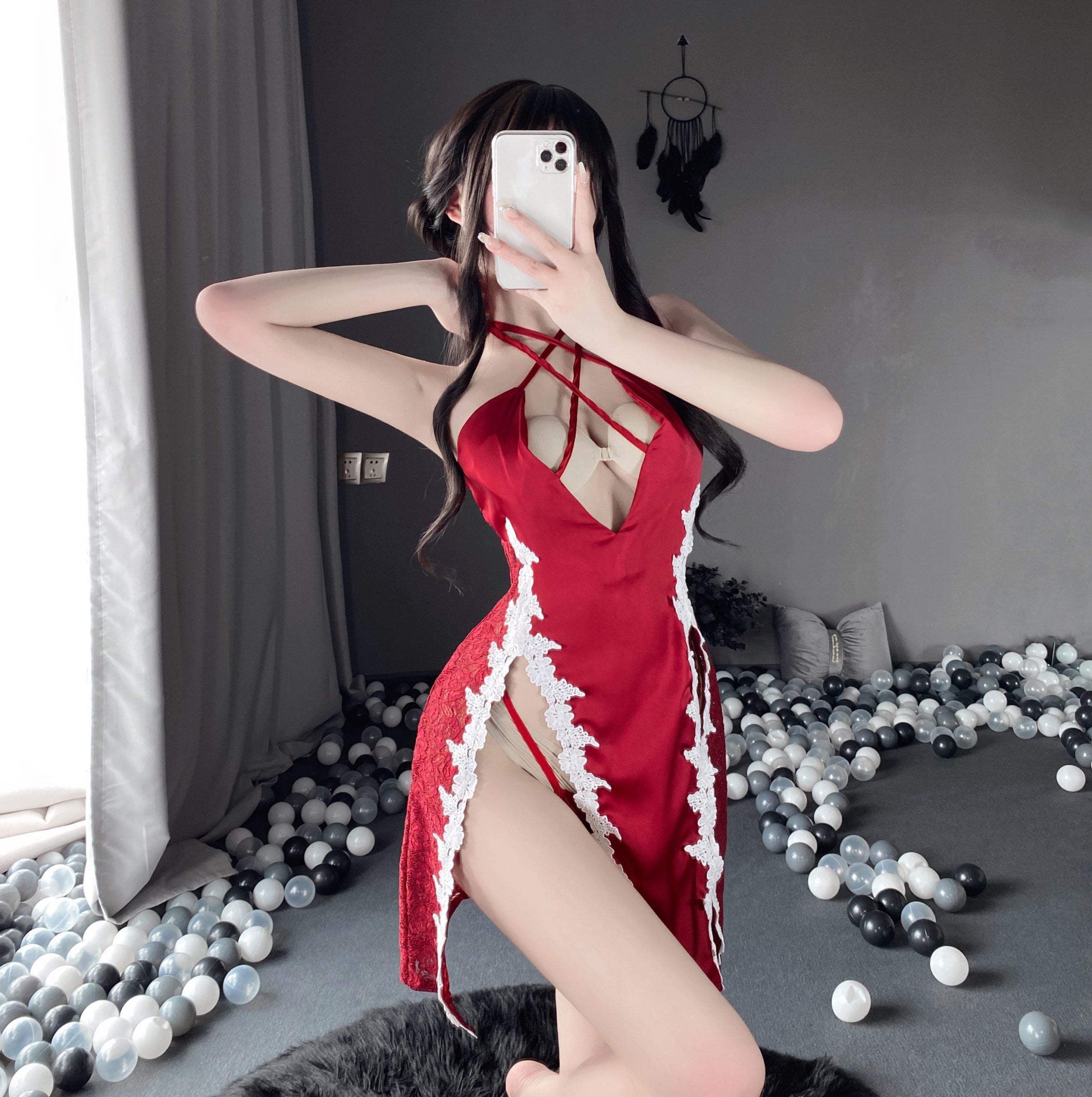 N2509 Deep V Embroidered Slip Nightdress