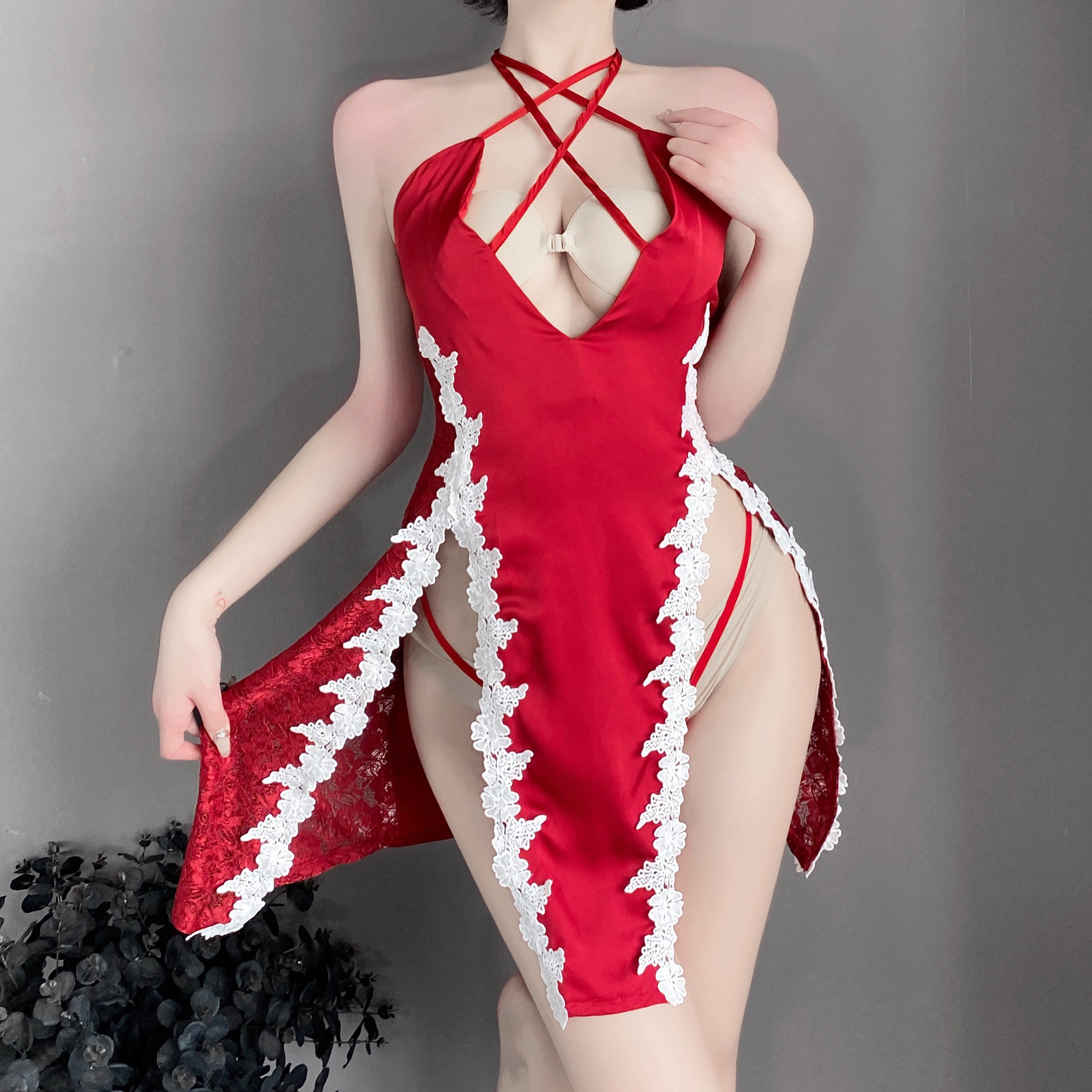 N2509 Deep V Embroidered Slip Nightdress