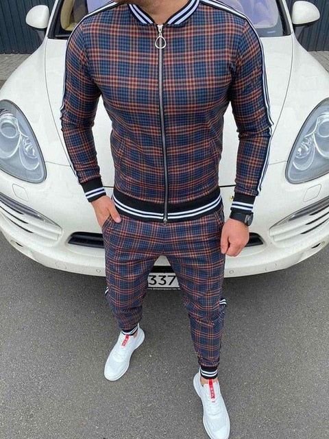 Fashion Casual Plaid Printed Sports Two-Piece Set