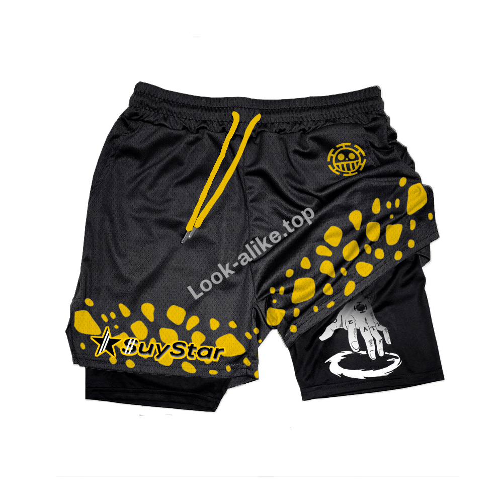 Men's Anime Print Drawstring Double Layer Shorts